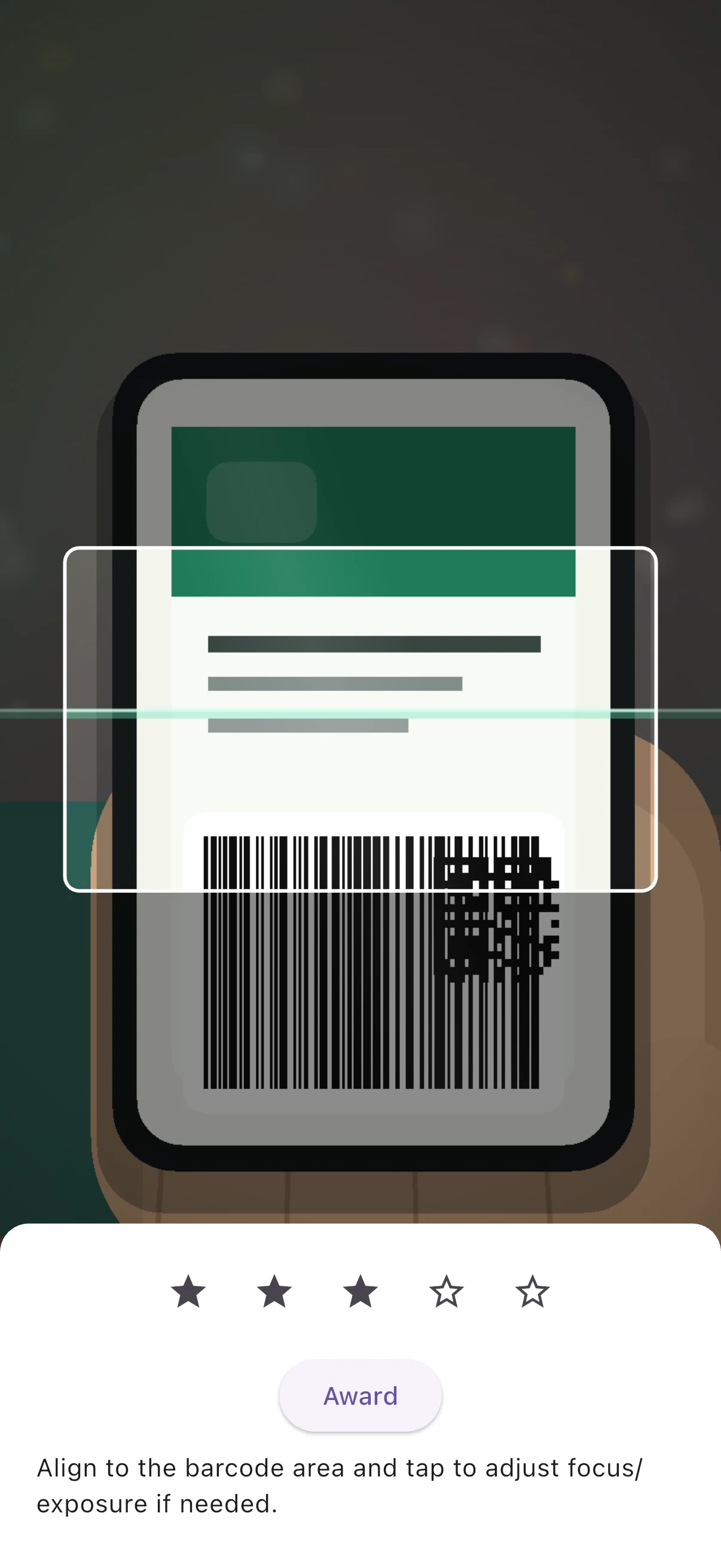 Point-award screen after scanning a Wallet Pass barcode