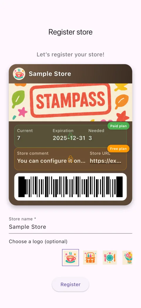 Store registration screen
