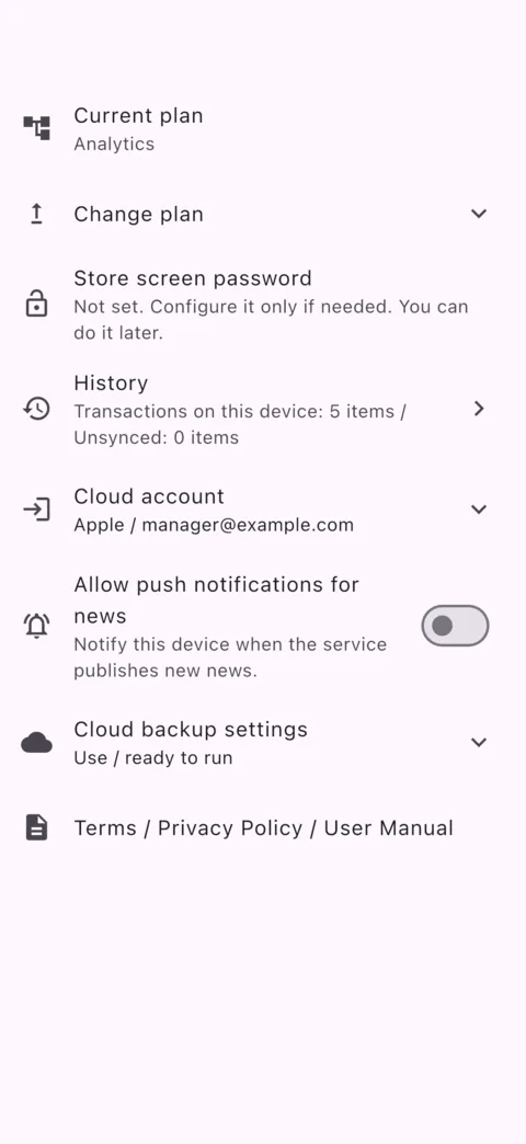 Settings screen